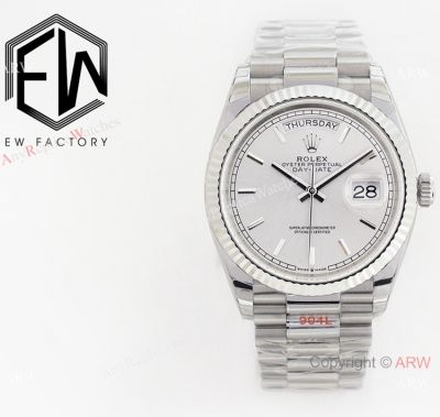 EW Factory Clone Rolex Day-Date 36mm ETA2836 Watch Silver Presidential Strap